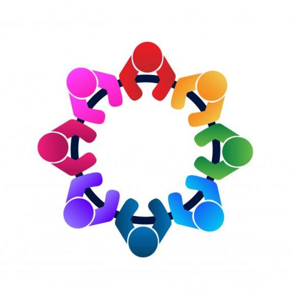 cartoon people around a table