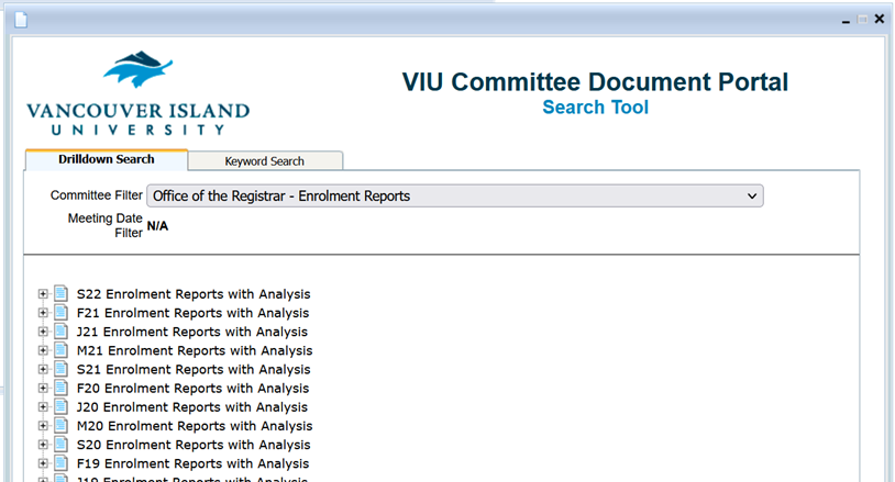 Document Portal showing Enrolment Reports