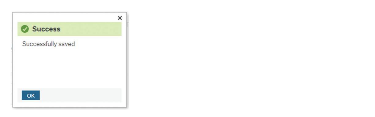 Success message with blue OK button.